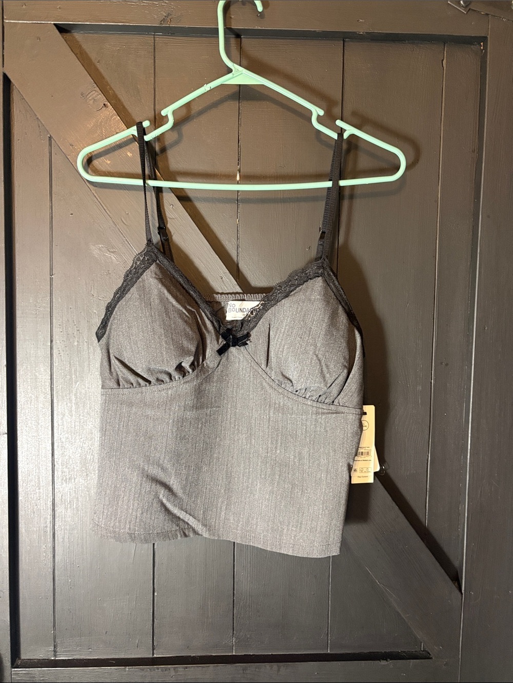 No Boundaries Gray Pinstripe Lace-Trim Longline Bralette